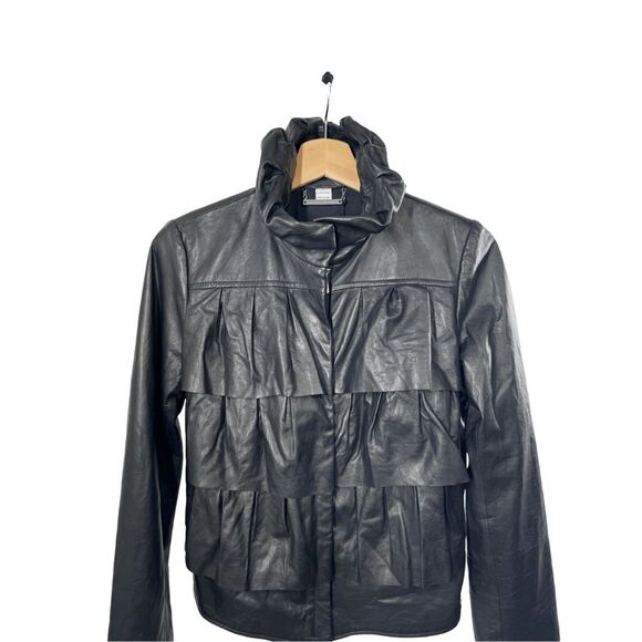 NWT $800 DIANE Von FURSTENBERG Black Leather Cupcake Bomber Jacket Size 6 Tiered